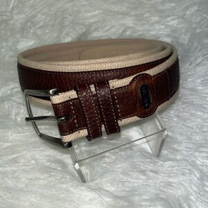 Nautica Leather and beige Canvas Belt